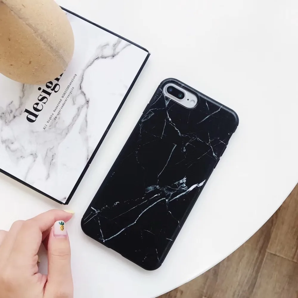 WANGFUZHI Simple Marble Pattern Case For iPhone 6 6S 7 8 Plus X Matte Soft TPU Back Phone Cover Gift |