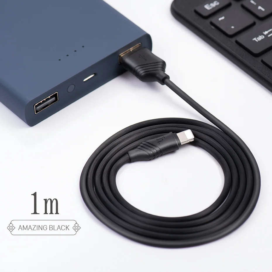 НОСО 2.4A Быстрая Зарядка USB Кабель для Lightning Зарядное Устройство для Apple iPhone iPad Шнур для Передачи Данных для Мобильного Телефона Планшета Провод для Зарядки Синхронизации Зарядка для Айфона Айпада Айпода - Цвет: Black