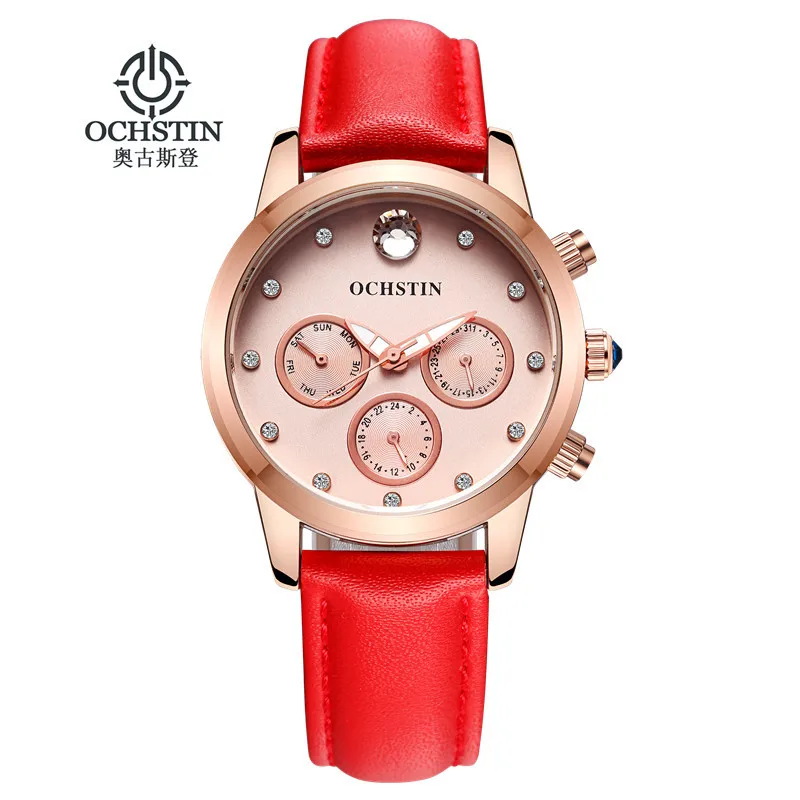 OCHSTIN женские часы Топ бренд натуральная кожа кварцевые наручные неделя Авто Дата