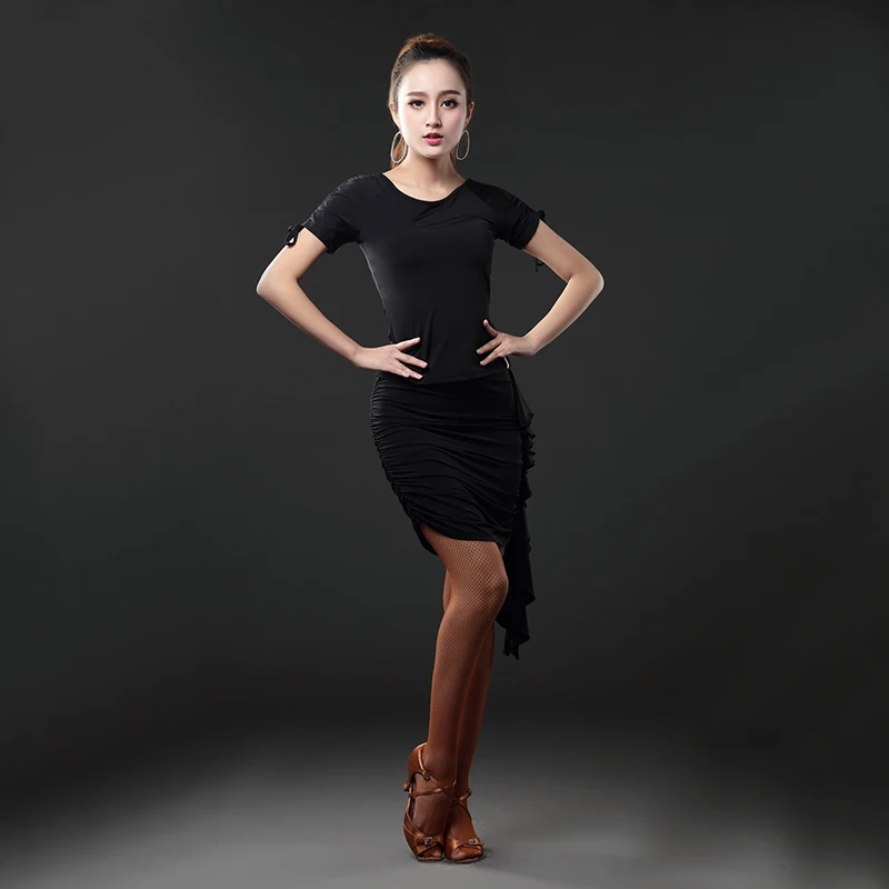 HCDance новые костюмы для латинских танцев женский Шелковый черный красный с коротким рукавом костюм для латиноамериканских танцев ча бальные костюмы для Фламенго соревнования A108+ A208 - Цвет: black