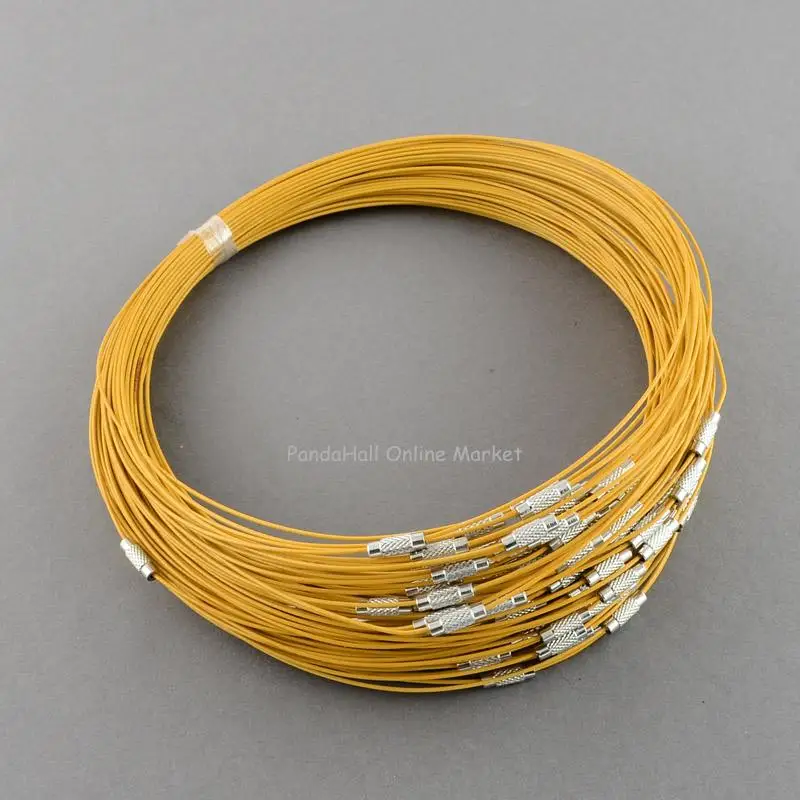 100 шт. Проволока из нержавеющей стали Цепочки и ожерелья Cord Jewelry findings для бижутерии, материал для рукоделия с латунной застежкой винт 445x1 мм - Цвет: DarkGoldenrod