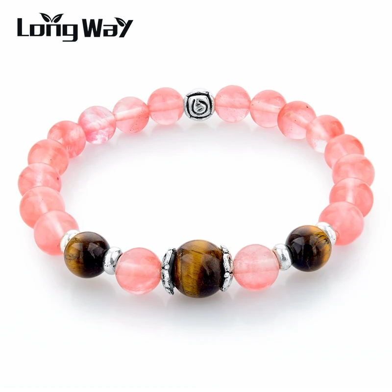LongWay розовый браслет с бусинами тигровый глаз из натурального камня для женщин