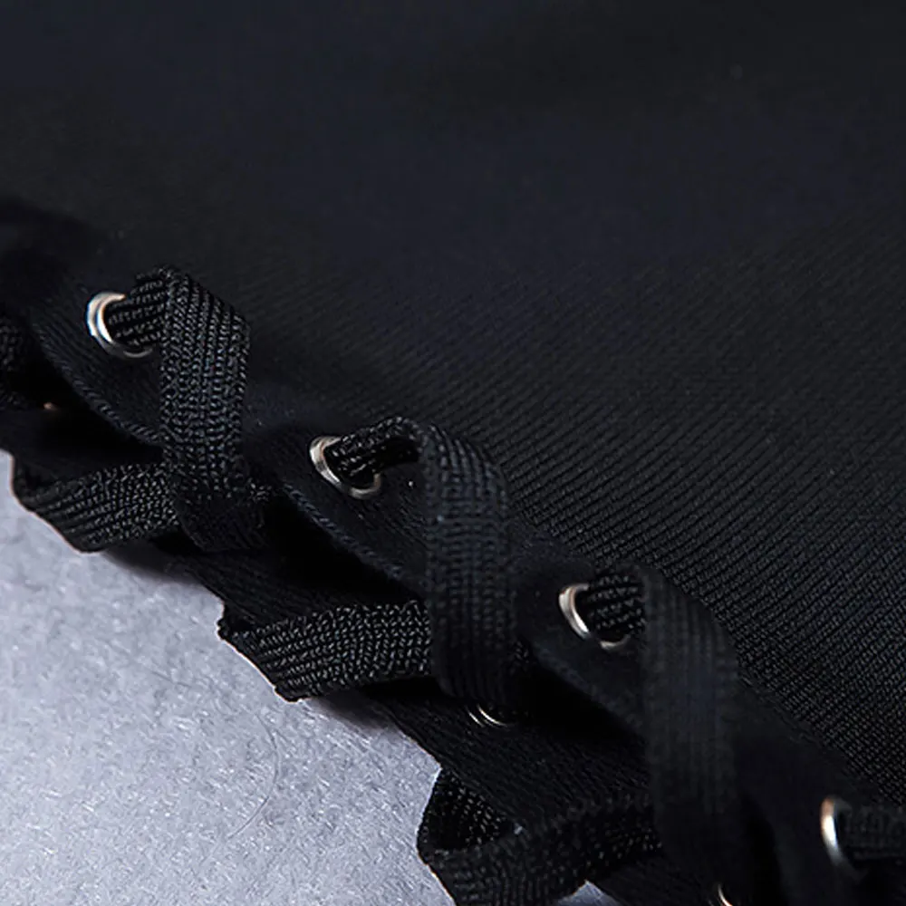 

2020 hot fashion black deep v neck side cross lacing up sexy rayon bandage jumpsuit