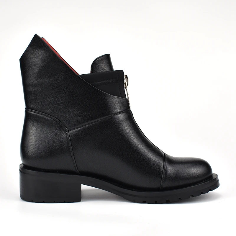 Женские кожаные ботильоны с плюшевой подкладкой черные ботинки на платформе и