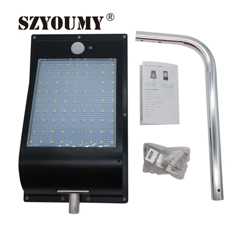 

SZYOUMY New arrival LED Solar Street Light 10W Outdoor IP65 1000 Lumen 81 Leds Integrated Motion Sensor Solar Lamps