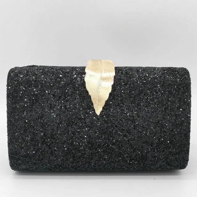 Black Evening Bag Бутик De FGG розовый блеск для женщин клатчи вечерние сумки застежка в виде листа Дамская мода цепи плеча Crossbody дамские сумочки и кошельки - Цвет: Black Evening Bag