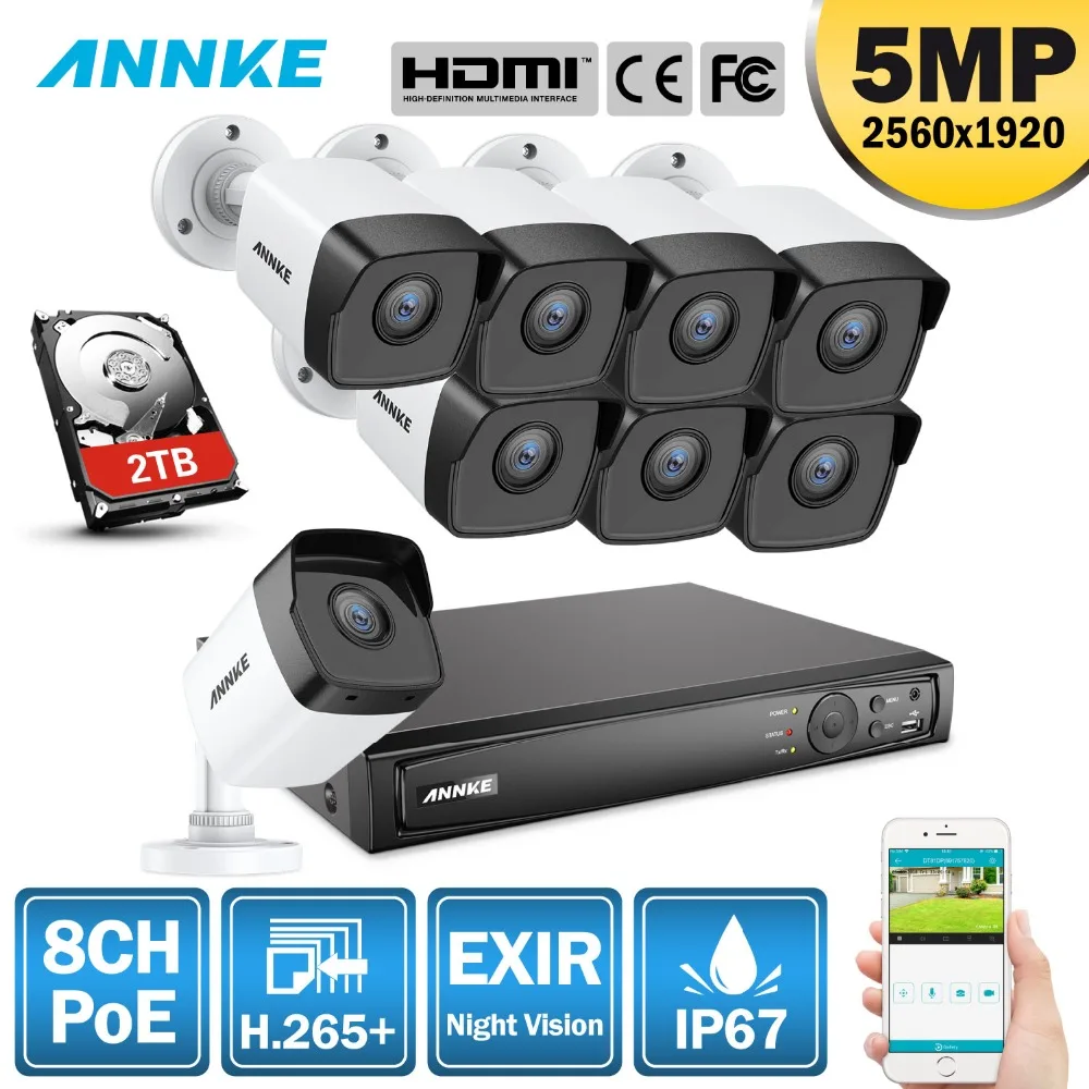 ANNKE 5MP H.265+ Супер HD PoE сетевая система безопасности видео 8 шт. 4 мм объектив IP67 наружные ip-камеры с питанием по PoE Plug& Play PoE камера комплект