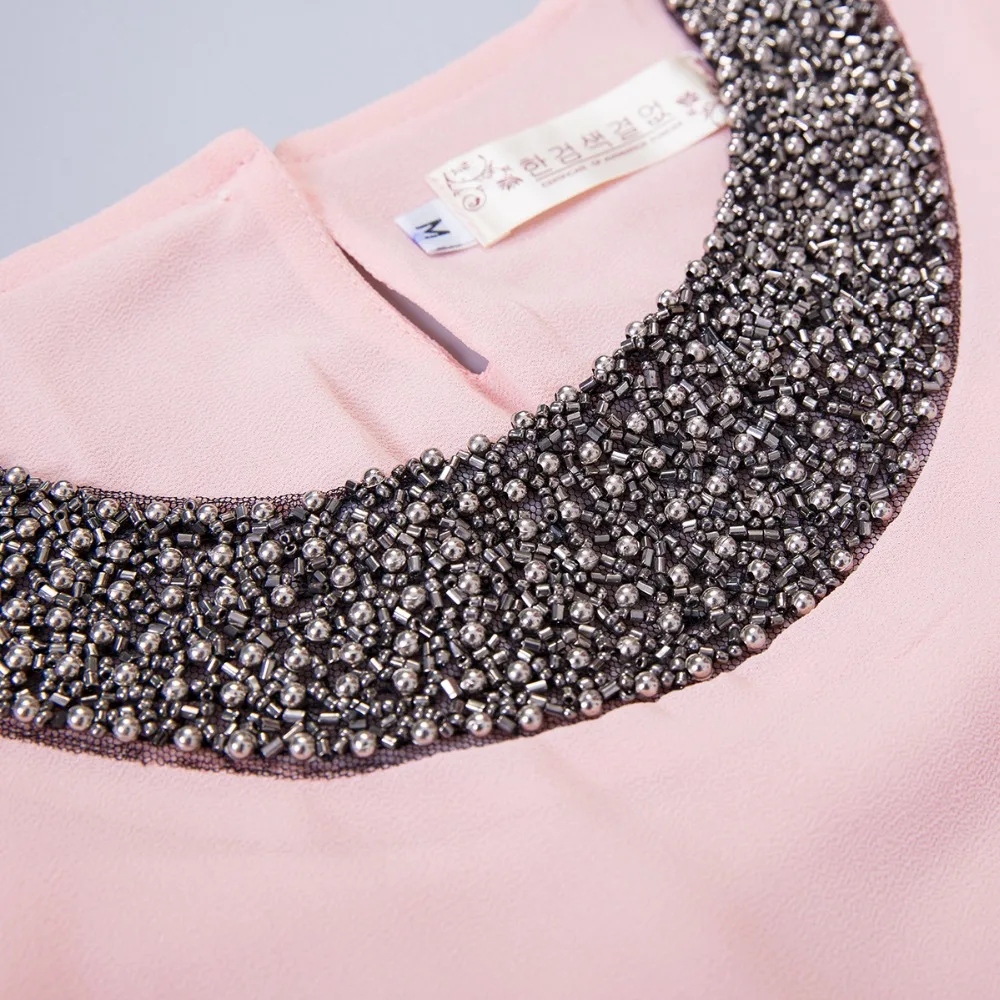 Женская шифоновая блузка с бусинами Повседневная Блузка рукавами-лепестками и