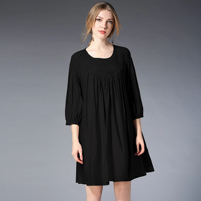 Plus size dresses summer lace loose Elegant dress Large Women crew neck Joining together mini oversize XL to 4XL | Женская одежда
