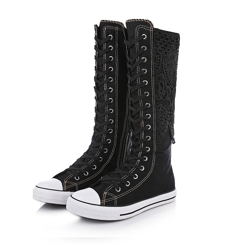 Модная женская парусиновая обувь с высоким берцем дышащие Сапоги до колена