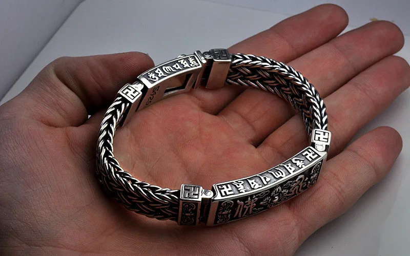 V. YA твердый 925 тайский серебряный тяжелый браслет для мужчин мужские S925 стерлинговые серебряные браслеты для запястий мужские ювелирные изделия подарок на день рождения