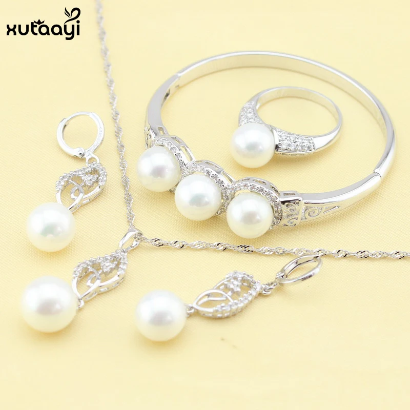 XUTAAYI 4 шт имитация жемчуга ювелирный набор белый кристалл фантазии серебряное