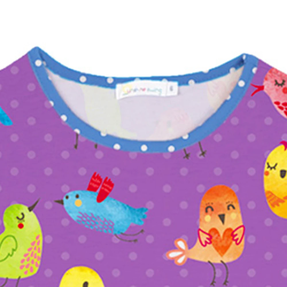 Sunshine Swing Purple Chidren Girl A-line Dress Long Sleeve Cartoon Bird Printed Kids Princess Clothing | Детская одежда и обувь