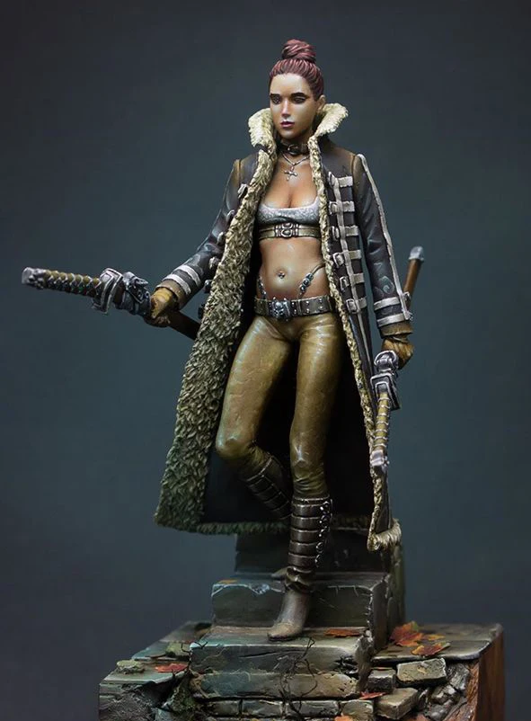 1/24 75 мм черная девушка с мечом в древней игрушке смолы модель миниатюрный комплект unassembly Неокрашенный