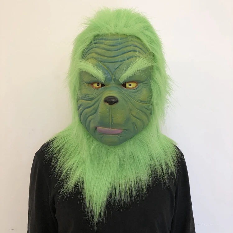 Grinch Косплей Маска Grinch головные уборы Пурим Хэллоуин Рождество аксессуары для мужчин и женщин зеленый латекс маски для костюмированной вечеринки унисекс