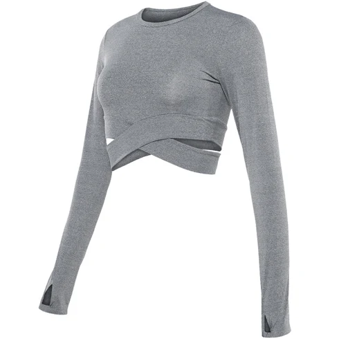 FBF718301 Grey Vansydical спортивная женская рубашка, спортивный топ для фитнеса, женские бесшовные топы для йоги, Женские топы для спортзала, женские спортивные топы с отверстиями для большого пальца - Цвет: FBF718301 Grey