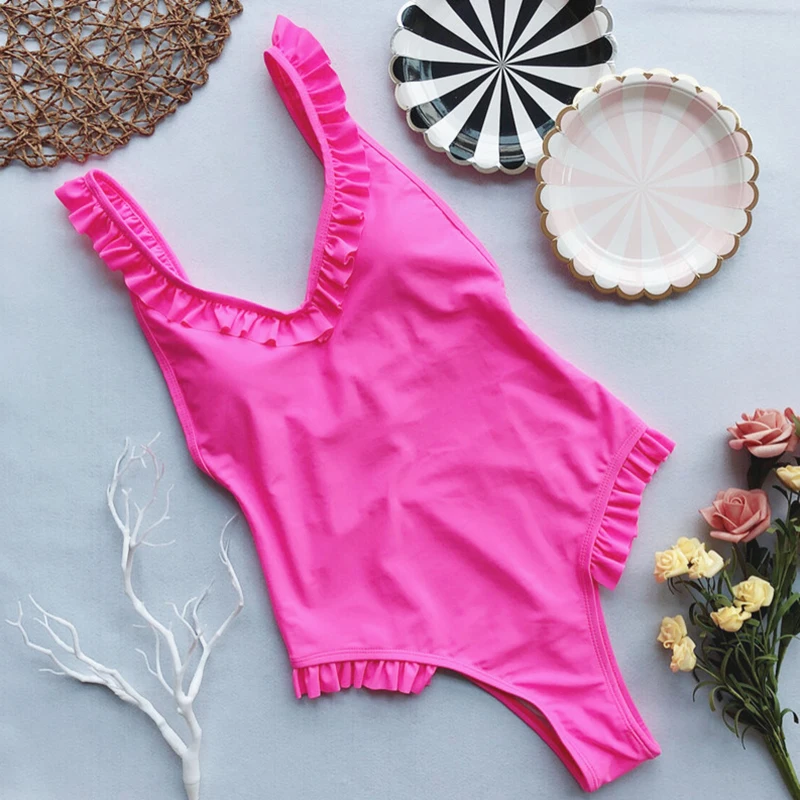 2019 сексуальный розовый купальный костюм с лямкой на шее мягкими чашечками