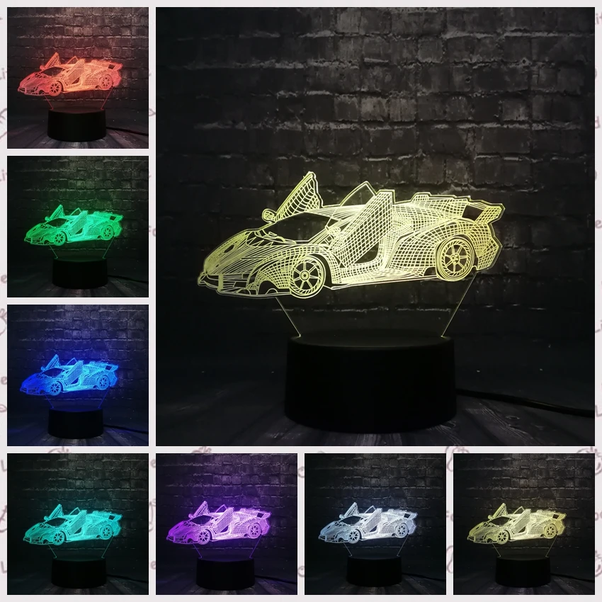 Крутой человек гоночный автомобиль светодиодный 3d-ночник Декор RGB USB лампа спальня свет сна 7 цветов Изменение RC автомобиль для Ребенка Рождественский подарок игрушка