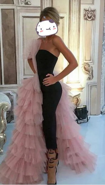 Мода черный прямое платье на выпускной Couture розовый тюль Многоуровневое Длинные вечерние платья оборками арабский Формальное Для женщин вечерние - Цвет: same as picture