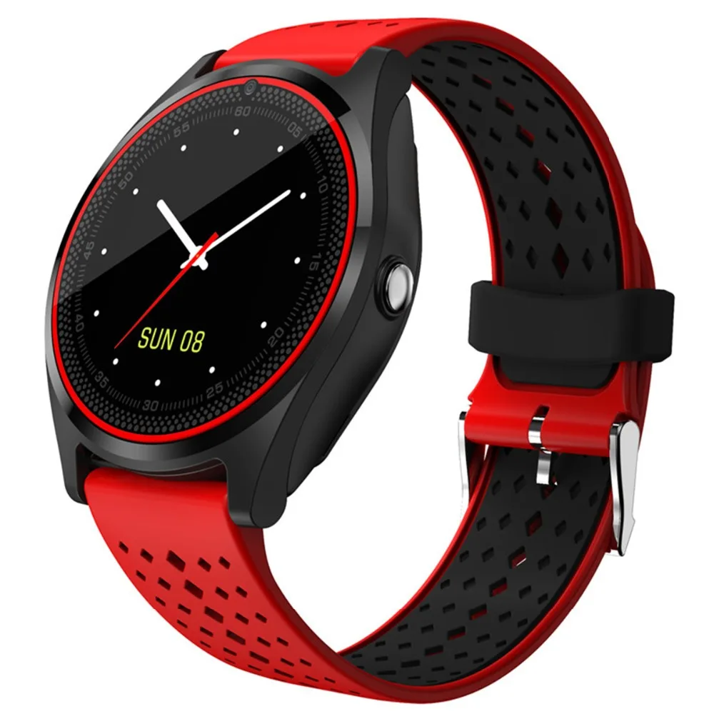 red Bluetooth Смарт часы с камерой V9 Smartwatch SIM карты наручные часы для телефона Android Носимых устройств pk dz09 A1 gt08 - Цвет: red