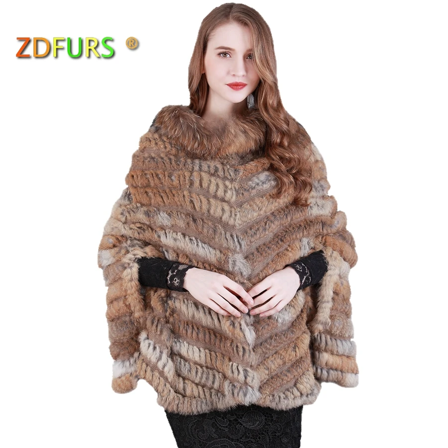 ZDFURS * Новинка модная шаль из натурального кроличьего меха шерстяной пончо