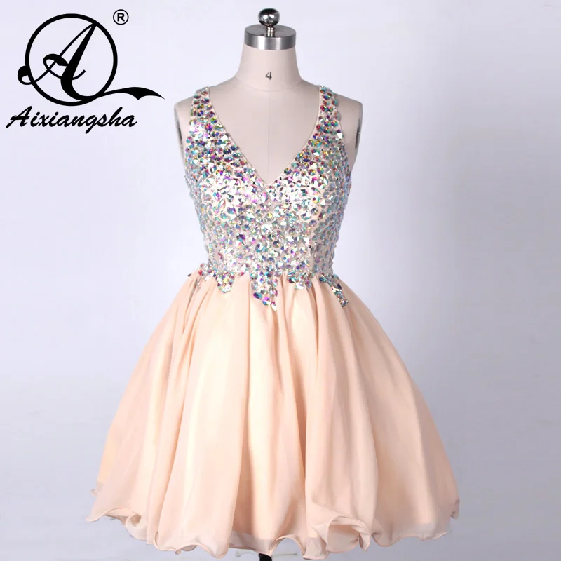 Блеск Стразы короткие Платья для Бала выпускников Формальные V Средства ухода за