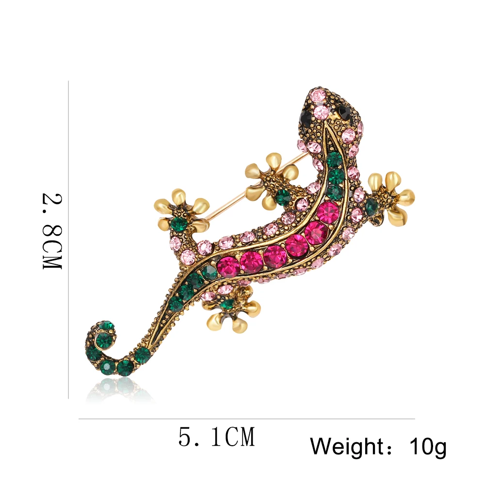 New Jewelry Large gecko Brooch with Crystal Colorful Retro Charms gold color Badges Brooches for Women Wedding | Украшения и