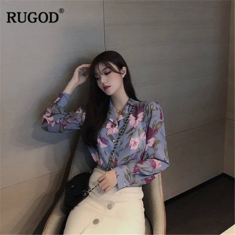 Женская блузка RUGOD винтажная с длинным рукавом и цветочным принтом 2019| |
