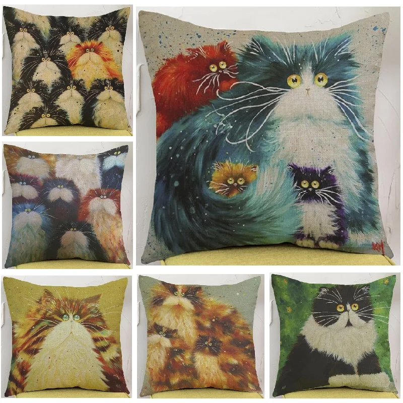 

Cushion Cover Cartoon Fat Cat Painting Cushion Case Linen Throw Pillows Sof Car Cover Decorative Pillowcase decorativos cojines