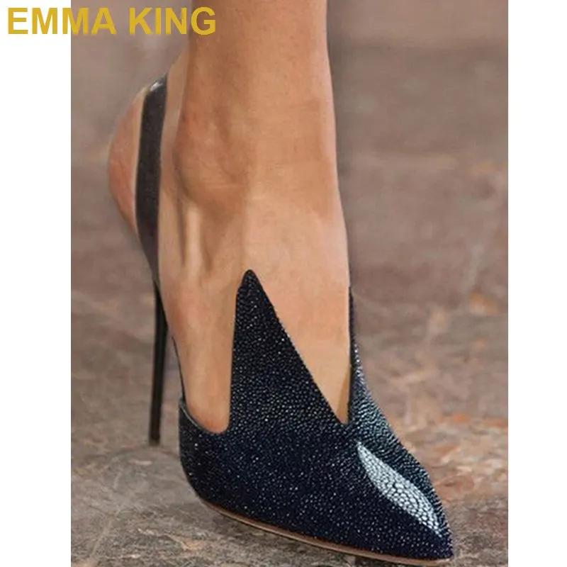 Черный EMMA KING/модные бордовые туфли-лодочки с ремешком на пятке; пикантные женские туфли на высоком каблуке; женские вечерние туфли с острым носком на тонком каблуке; Прямая - Цвет: Черный