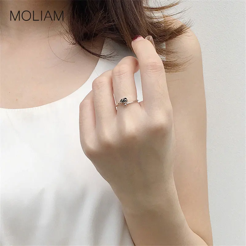 Женское кольцо с цветком лотоса MOLIAM Винтажное из серебра 925 пробы открытым