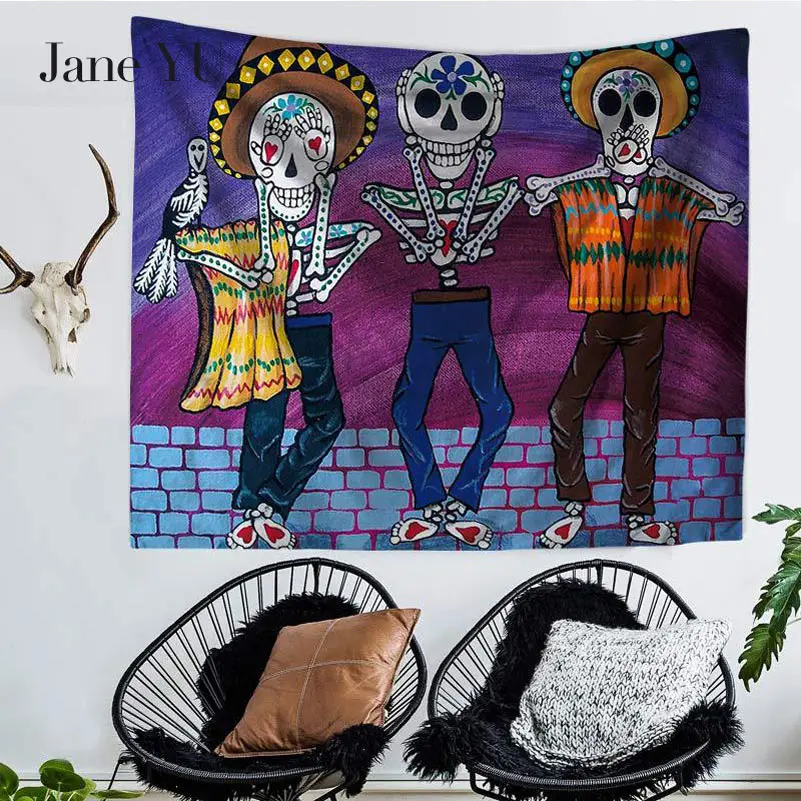 JaneYU Cross Border Bohemia New Abstract Colorful Skull Print Tapestry Wall Hanging Beach Towel Seat | Дом и сад