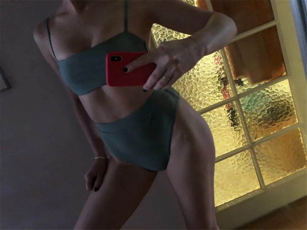

Solid Color High Waist High Cut Crop Top Bikini Set 2019 Women Swimsuit Brazilian Bandage Push Up Padded Swimwear High Leg