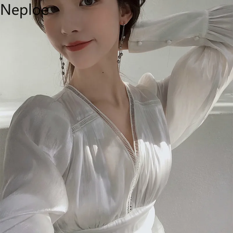 Neploe, однотонное женское платье с открытой спиной, осень, сексуальное, v-образный вырез, длинный рукав, vestidos, модное, тонкая талия, платья для вечеринок, 44842