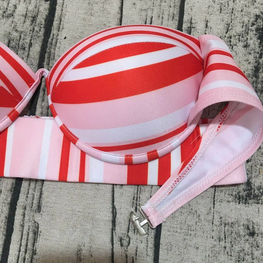

New Red Striped Brazilian Bikinis Women Bandage Swimwear Sexy Push Up Swimsuit Beach Wear Bathing Suits Biquini maillot de bain