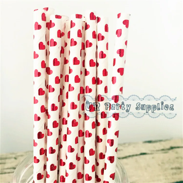 300 шт. Фольга Красной полосой сердце Бумага Соломинки авиации первый день