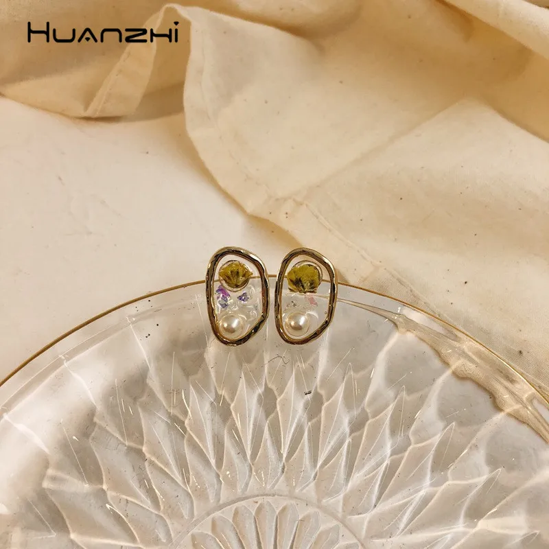 HUANZHI 2019 шикарные ретро круглые прозрачные Геометрические Имитация жемчуга