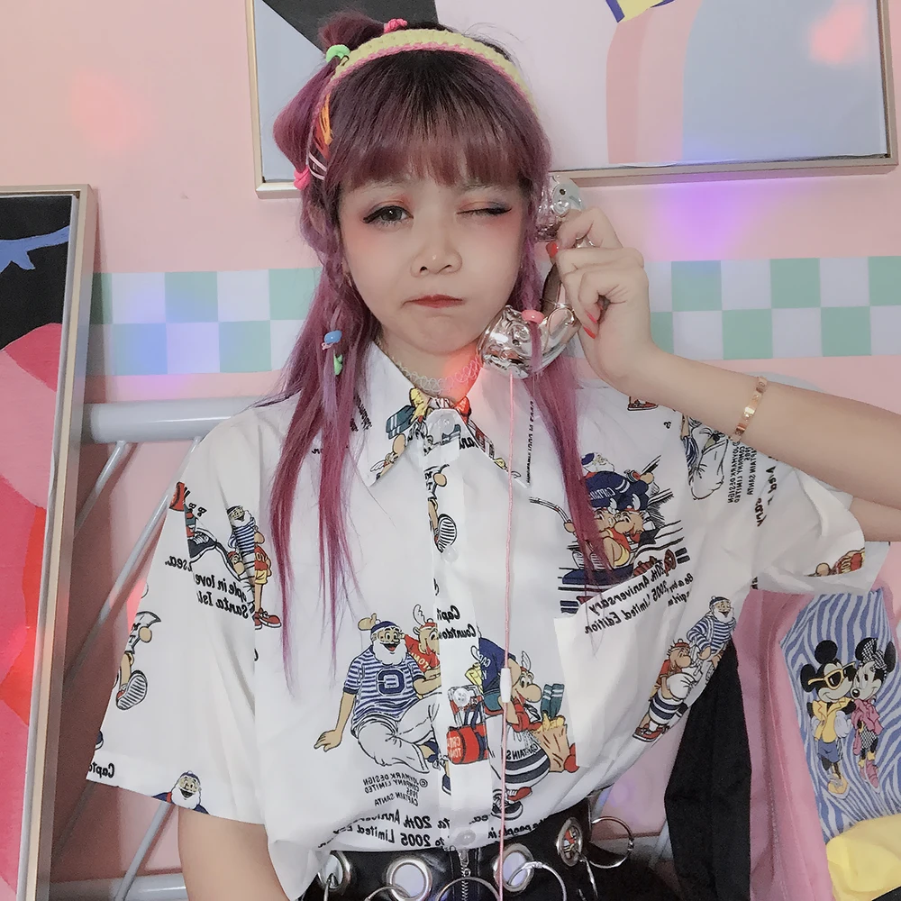 Японские студенческие свободные рубашки с короткими рукавами винтажным