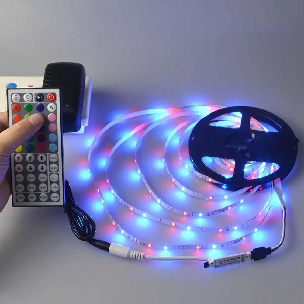 Светодиодная лента RGB 3528 SMD 1 рулон 5 м 300 светодиодов адаптер питания 12 В 3 А