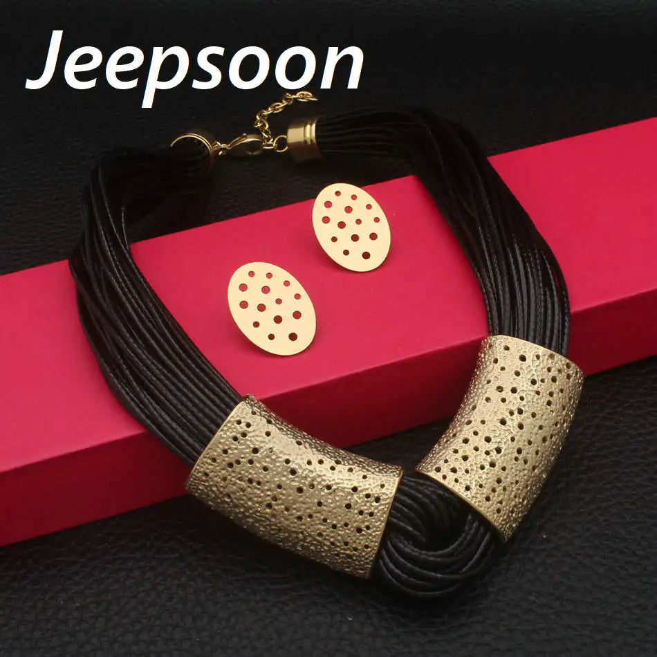 High Quality Fashion Jewelry Stainless Steel Chain Multistory rope necklaces and gold &amp earrings Set For Woman &ampgirls SEDHLCDA |
