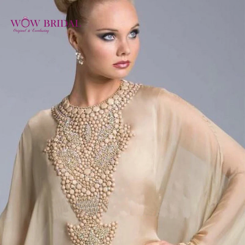 Wowbridal элегантное вечернее платье цвета шампанского 2021 Кристалл Круглый вырез