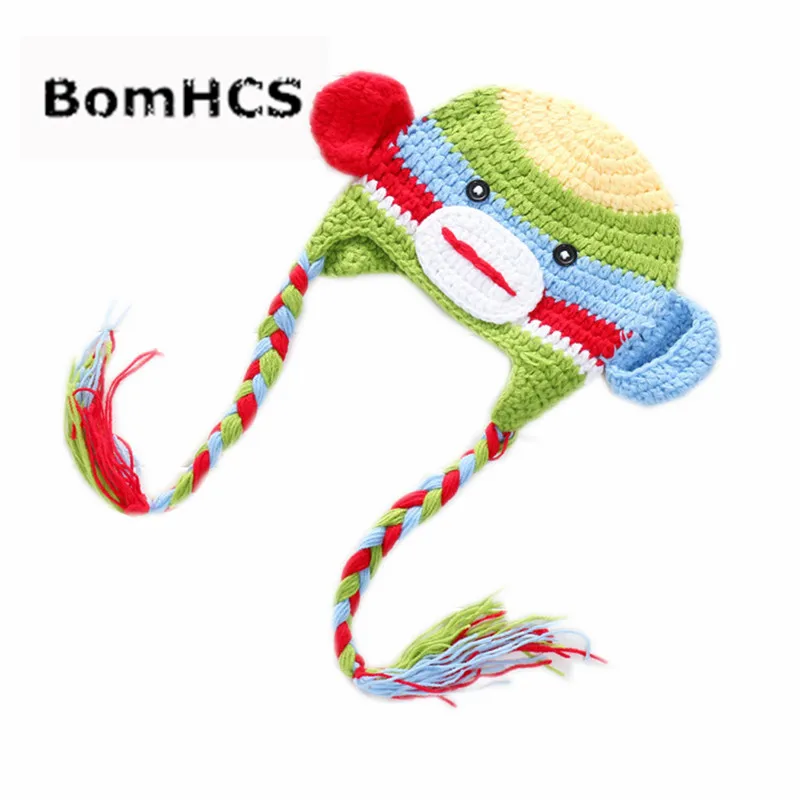 BomHCS Colorful Monkey Handmade Knit Beanie Winter Warm Kids Cute Big Ears Hat