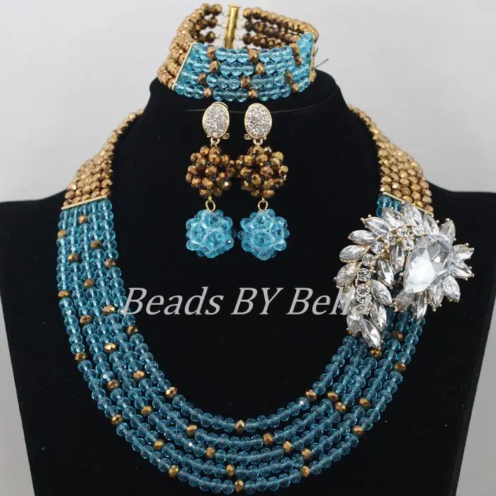 5 слоев ожерелье с красивыми небесно голубыми кристаллами нигерийская Свадебная