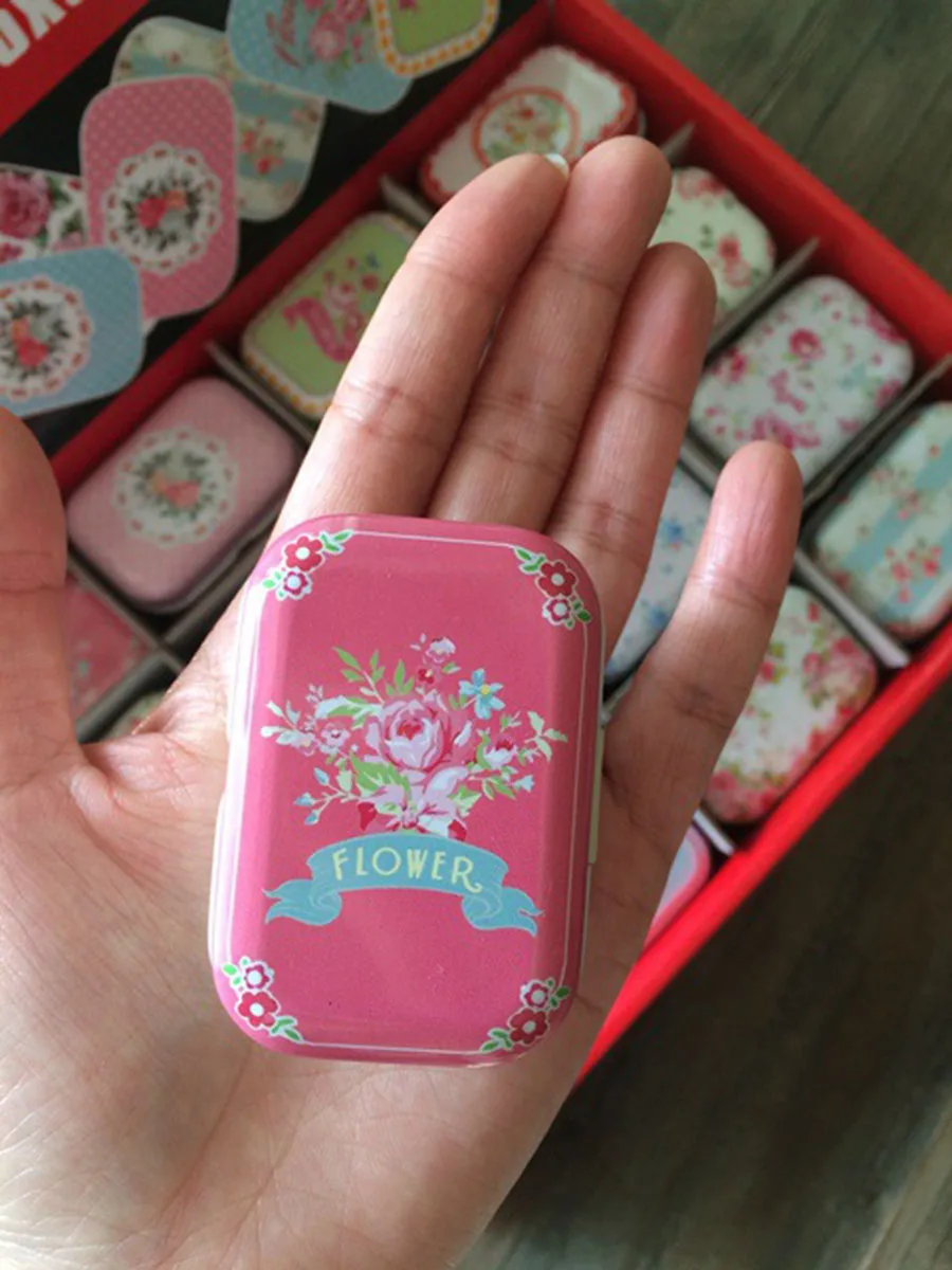 Мини коробка для хранения 32 шт./лот с цветочным дизайном маленькая жестяная