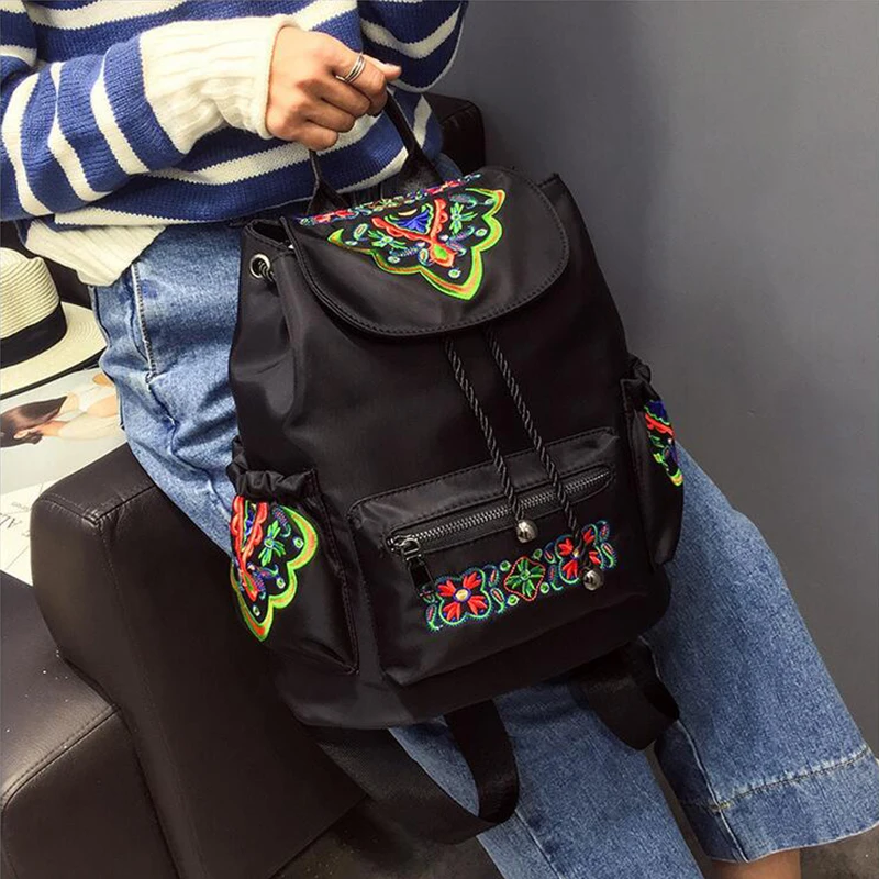 

2018 New Backpack National style Embroidered Women Nylon water-proof Backpack Mochila feminina ZJBH27