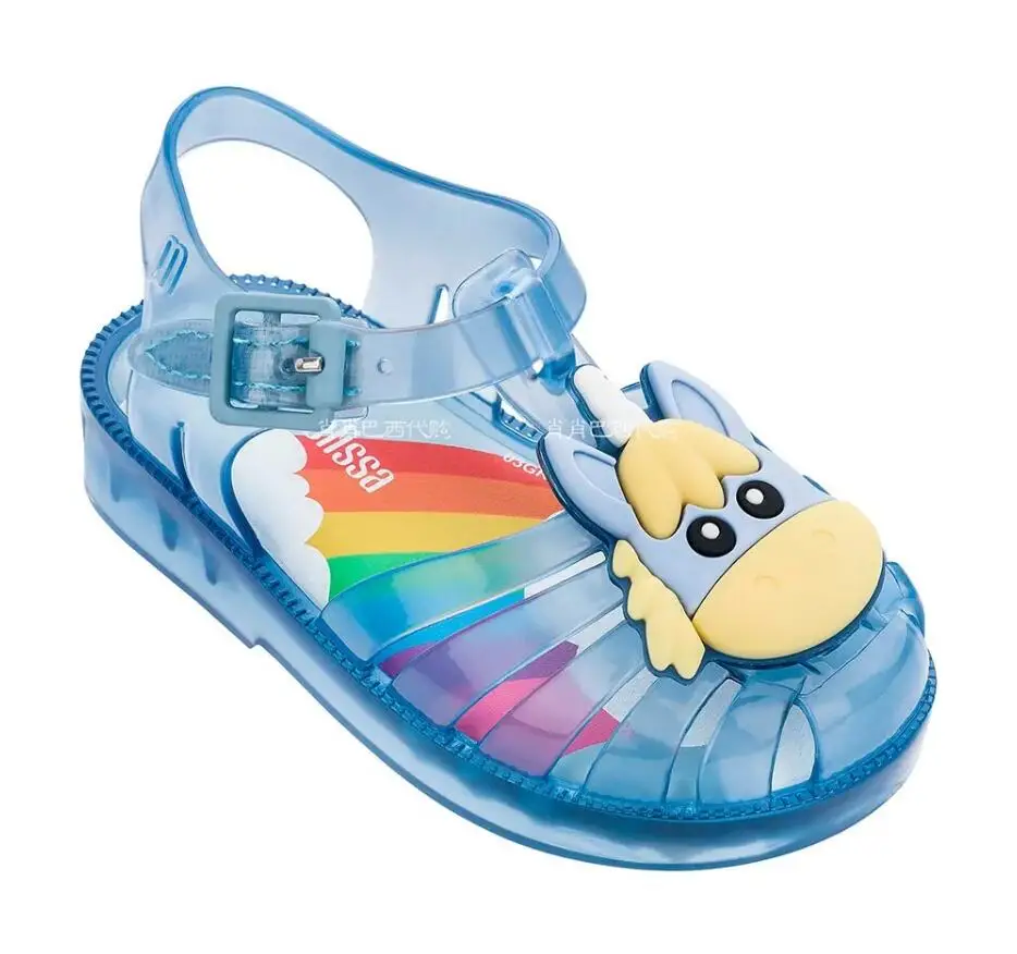 Синий Mini Melissa Possession Unicorn/ г. прозрачные сандалии для девочек летние сандалии Melissa/детские сандалии пляжная обувь для малышей - Цвет: Синий