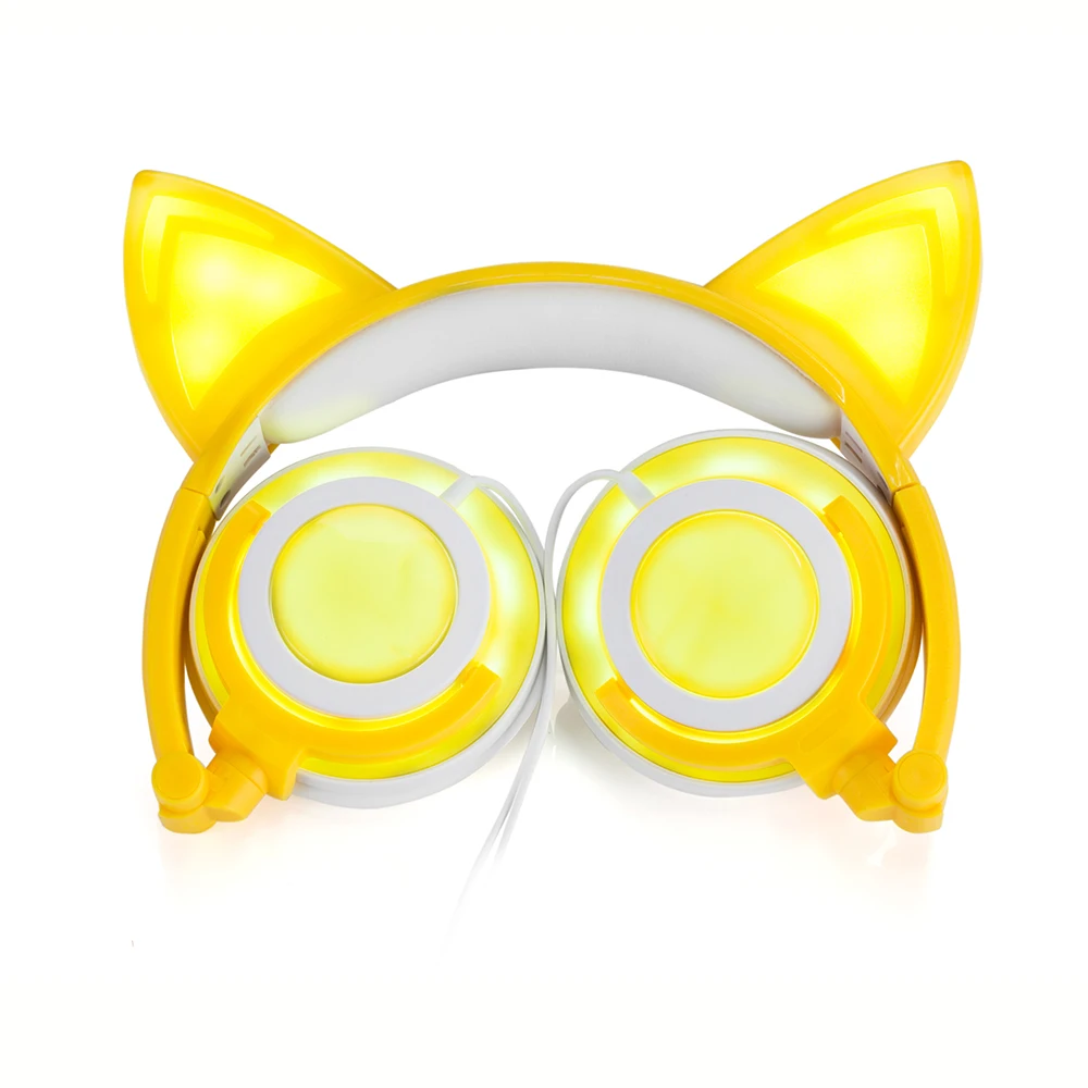JINSERTA складные мигающие светящиеся кошачьи наушники, игровая гарнитура, наушники со светодиодной подсветкой для ПК, ноутбука, компьютера, мобильного телефона