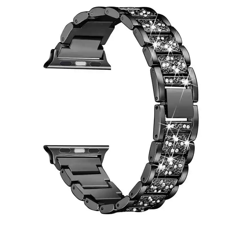Ремешок из нержавеющей стали для Apple watch 5 4 3 ремешки 42 44 мм 40 38 мм iwatch 4 3 ремешок 40 мм металлический ремешок для часов браслет часы - Цвет ремешка: black