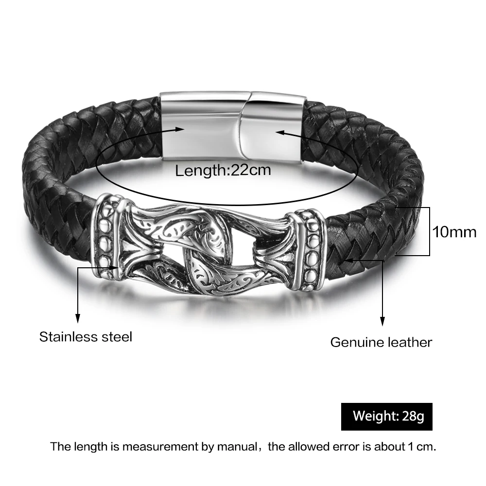 Натуральная кожа браслет мужской нержавеющей стали Braid с магнитной застежкой