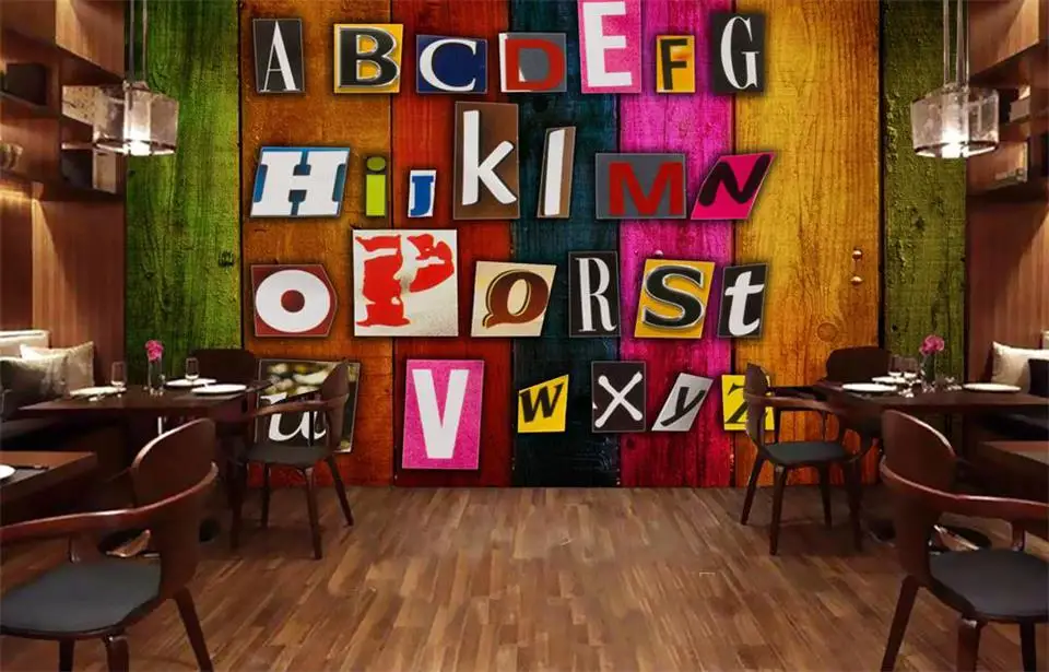 custom 3d photo wallpaper room mural non-woven sticker wood English letter sofa TV background wall HD murarl | Обустройство дома